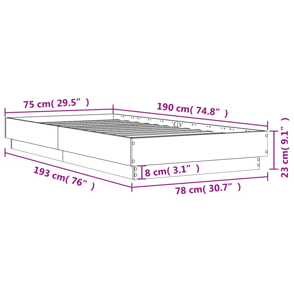 vidaXL Posteľný rám biely 75x190 cm kompozitné drevo