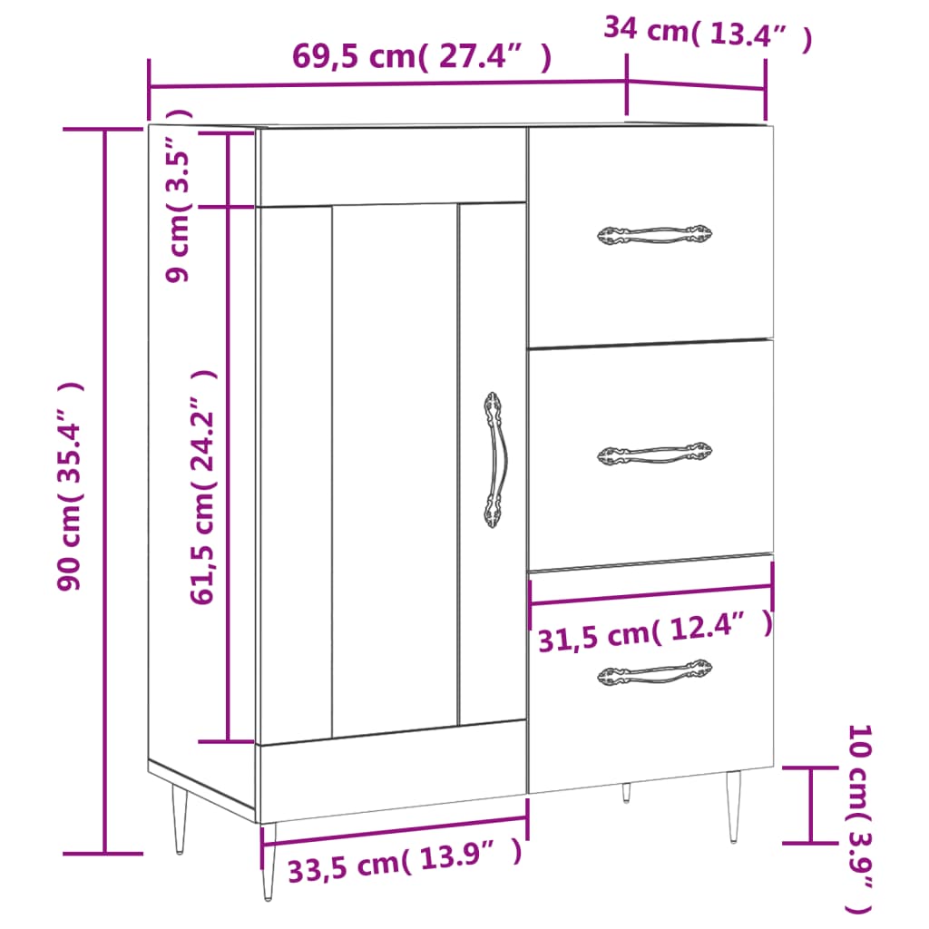 vidaXL Komoda dub sonoma 69,5x34x90 cm kompozitné drevo