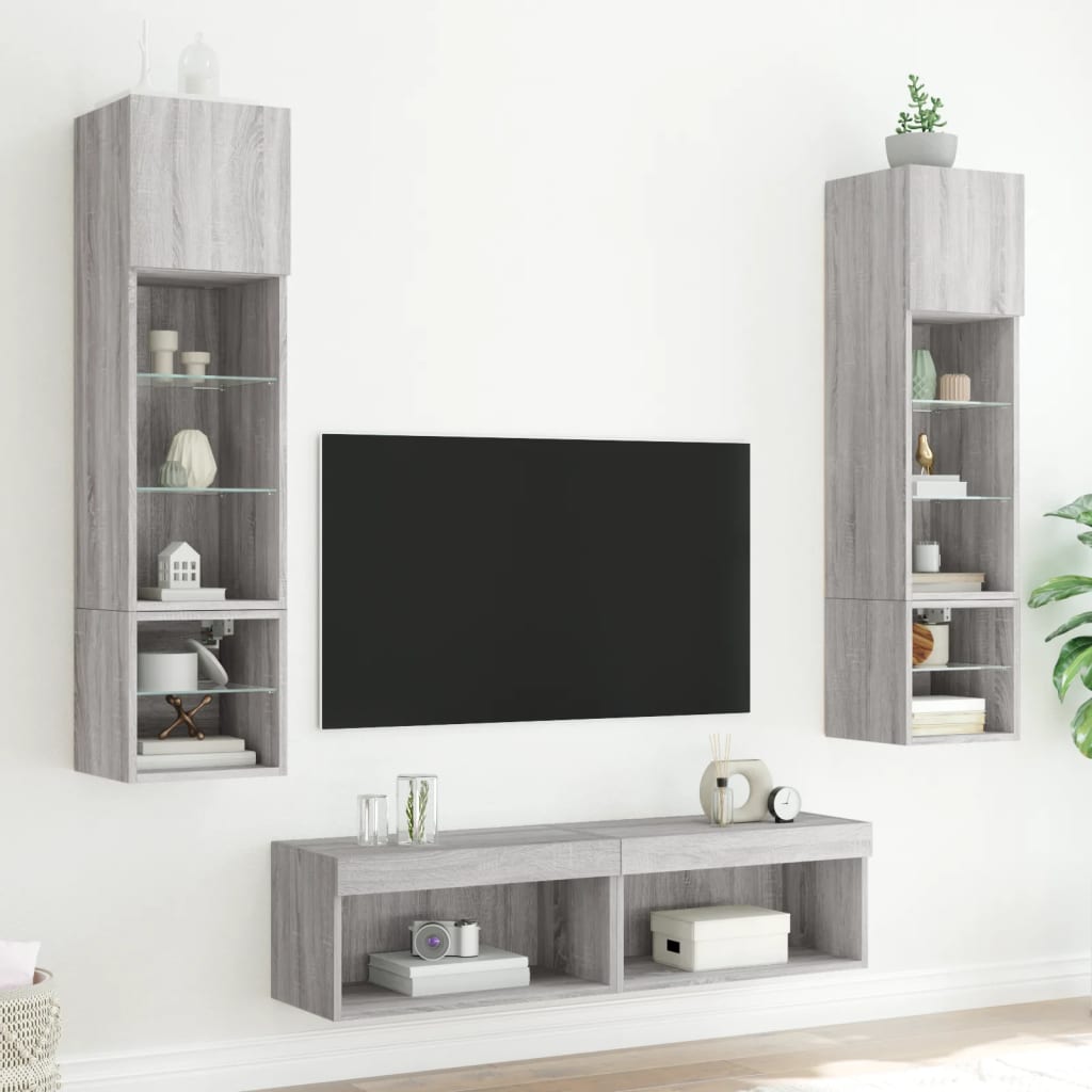 vidaXL 6-dielne TV nástenné skrinky s LED sivé sonoma kompozitné drevo