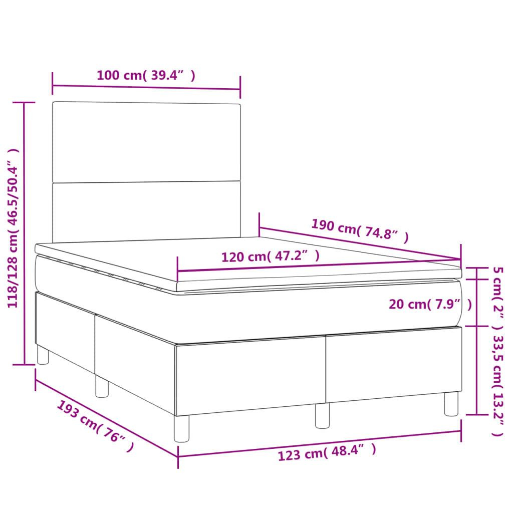 vidaXL Boxspring posteľ s matracom a LED, ružová 120x190 cm, zamat