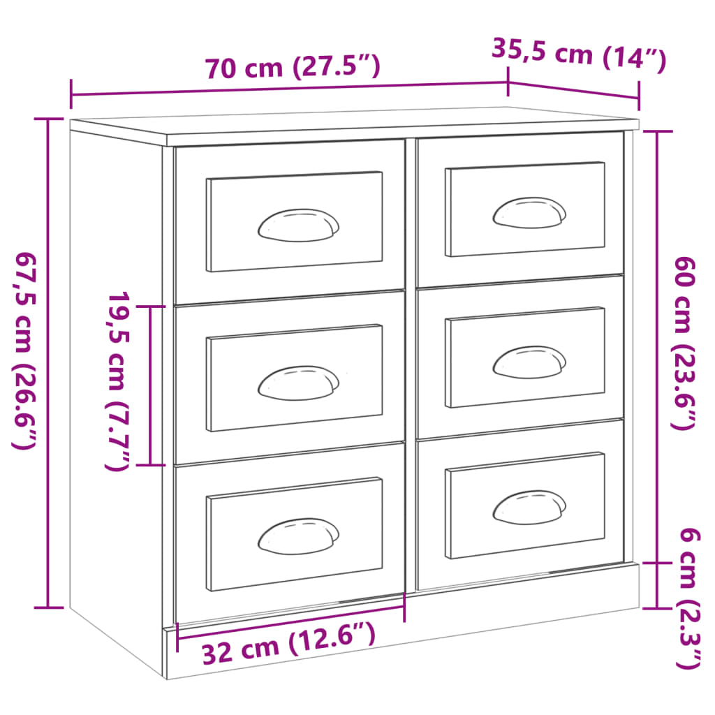 vidaXL Komoda čierna 70x35,5x67,5 cm spracované drevo