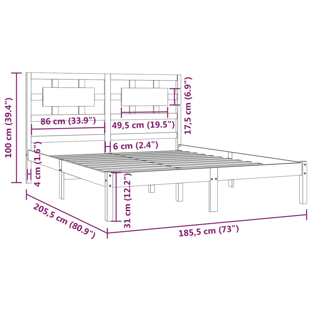 vidaXL Posteľný rám sivý borovicový masív 180x200 cm 6FT Super King