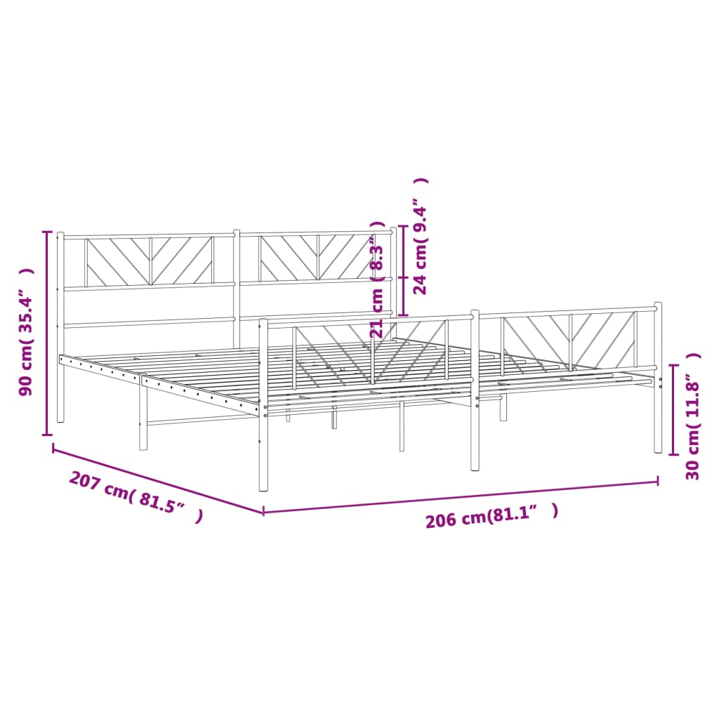 vidaXL Kovový rám postele s čelom a podnožkou čierny 200x200 cm