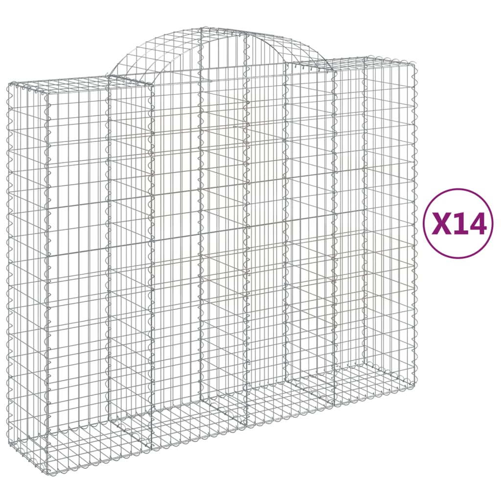 vidaXL Oblúkové gabiónové koše 14 ks 200x50x160/180 pozinkované železo