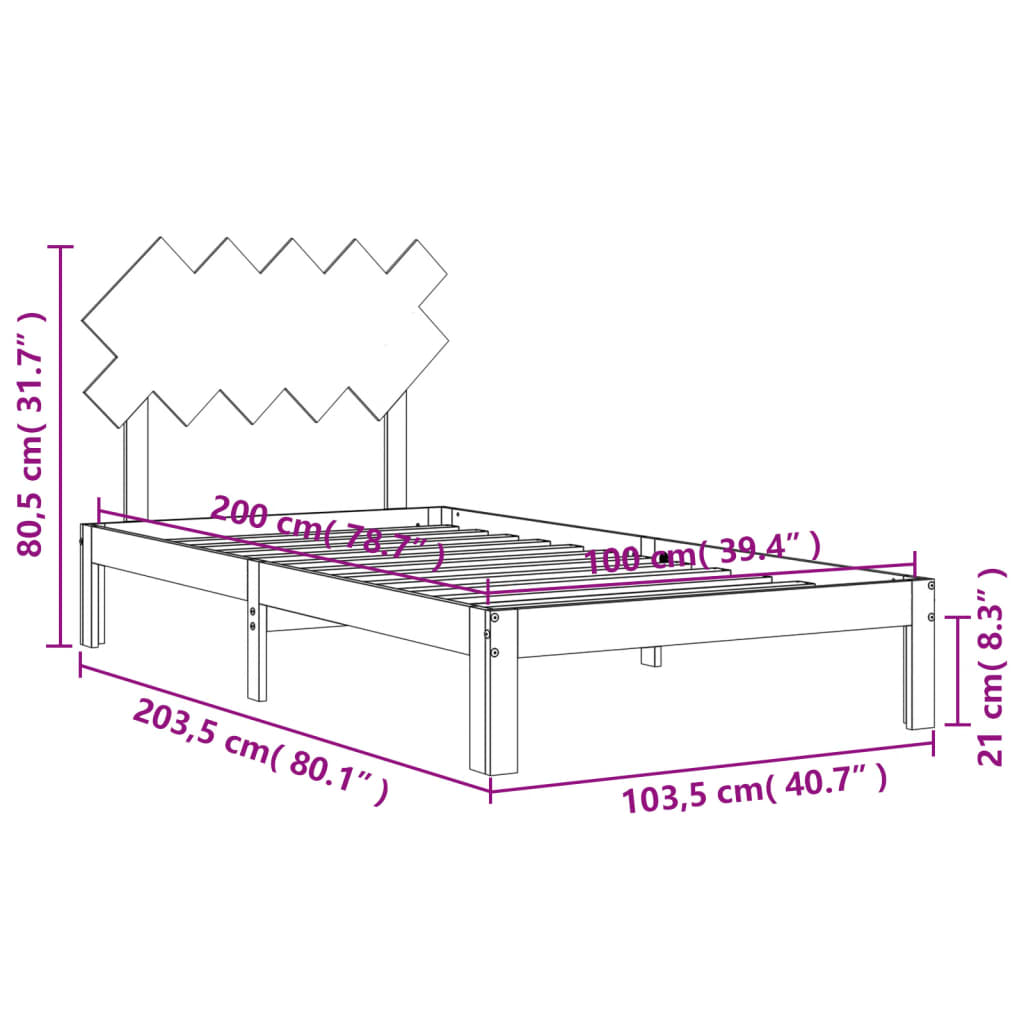 vidaXL Rám postele s čelom biely 100x200 cm masívne drevo