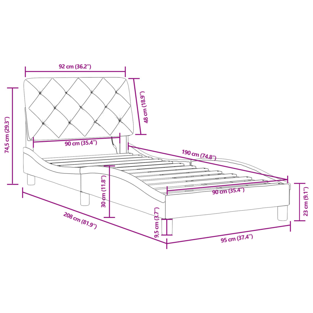 vidaXL Rám postele s LED svetlami tmavosivý 90x190 cm zamat