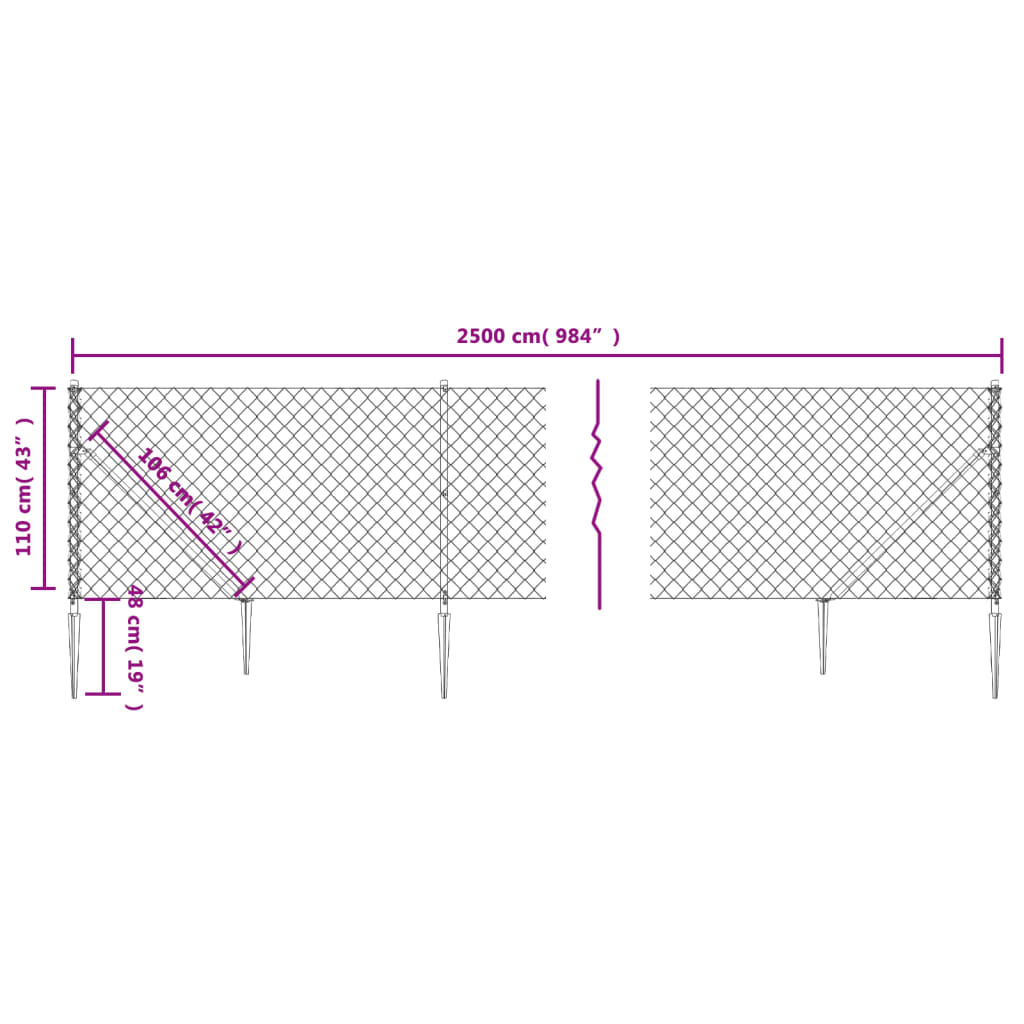 vidaXL Drôtený plot s kotviacimi hrotmi antracitový 1,1x25 m