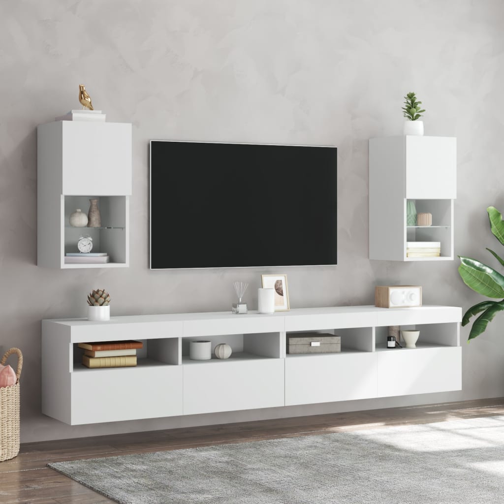 vidaXL TV skrinky s LED svetlami 2 ks biele 30,5x30x60 cm