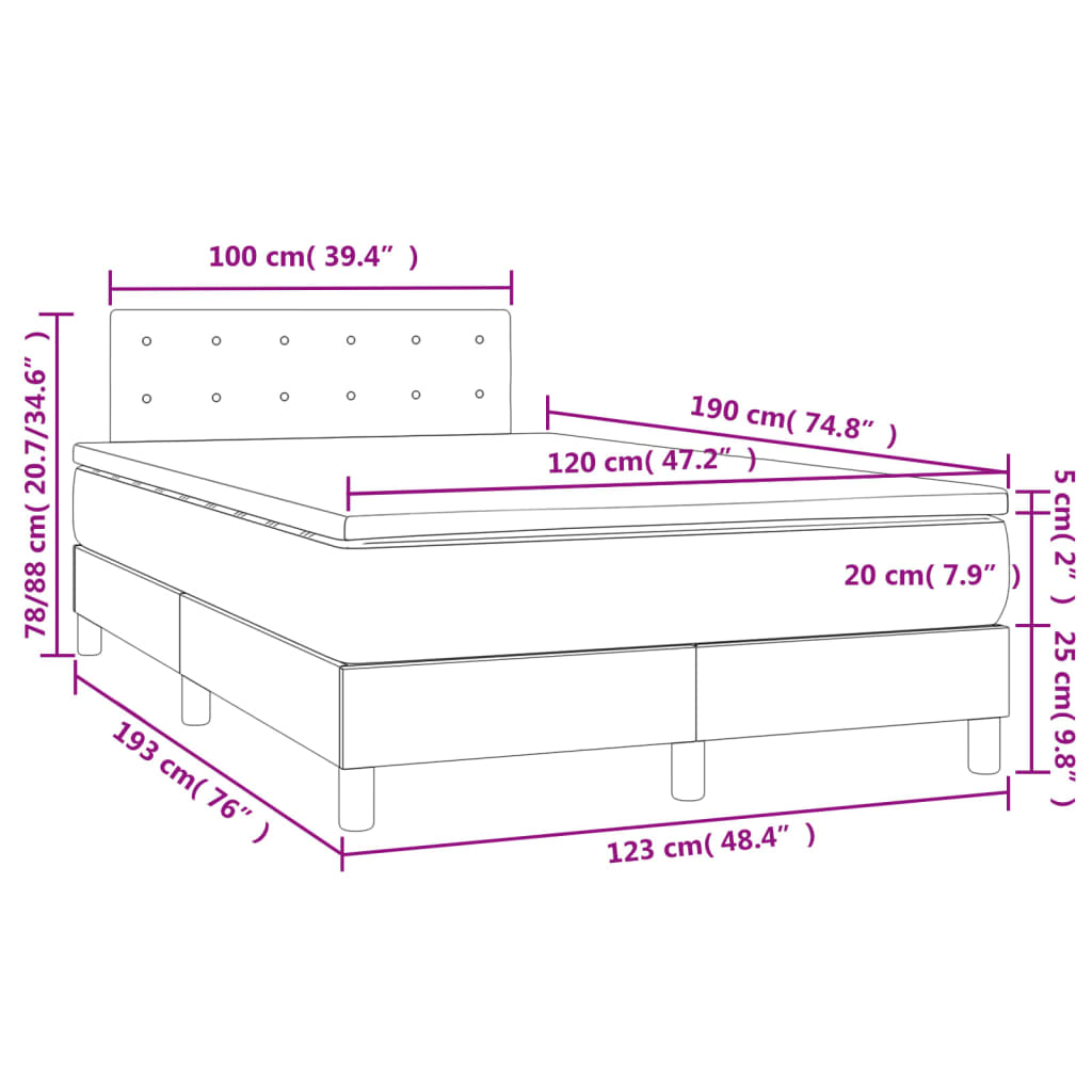 vidaXL Boxspring posteľ s matracom a LED modrá 120x190 cm látka