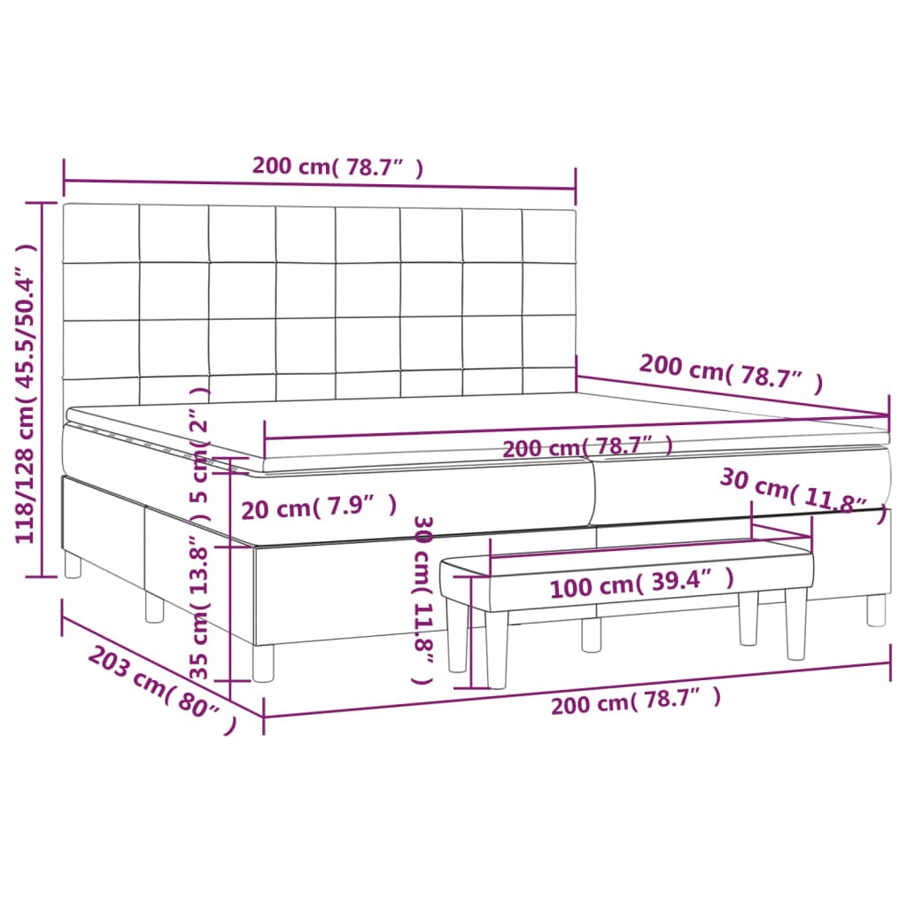 vidaXL Posteľný rám boxsping s matracom ružový200x200 cm zamat