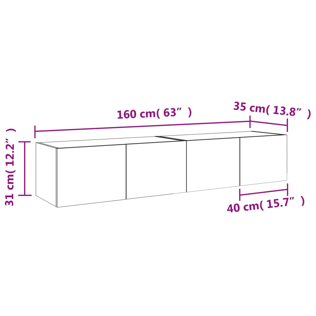 vidaXL TV nástenné skrinky s LED svetlami 2 ks hnedý dub 80x35x31 cm