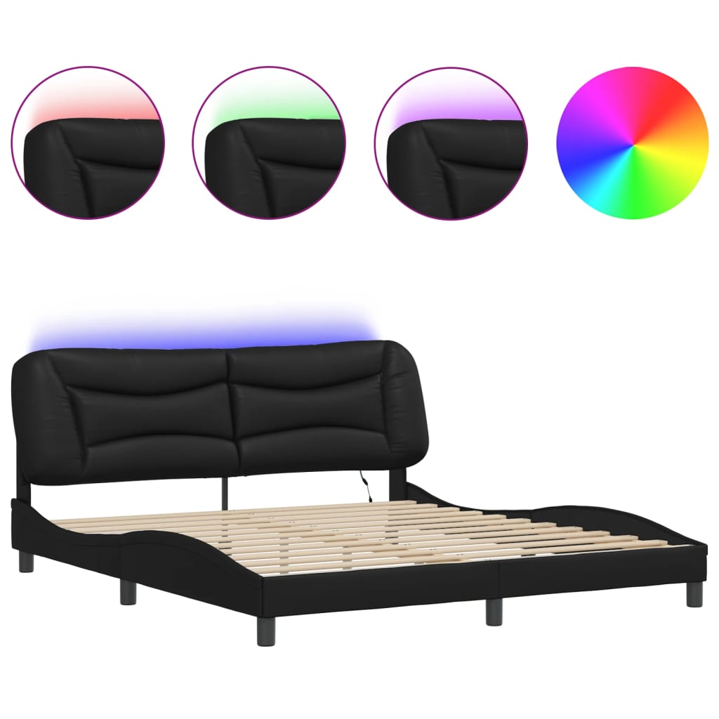 vidaXL Rám postele s LED svetlami čierny 180x200 cm umelá koža