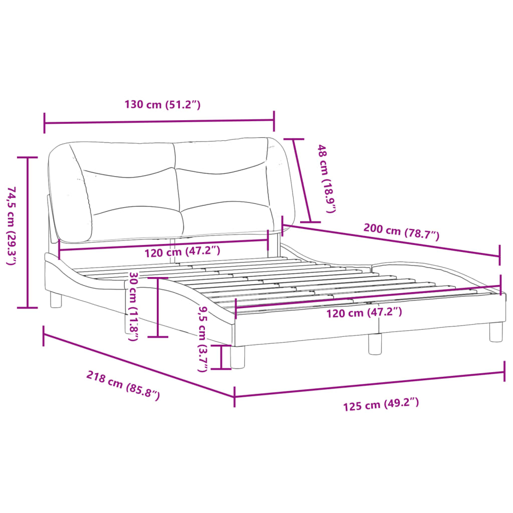 vidaXL Posteľný rám s čelom biely 120x200 cm umelá koža