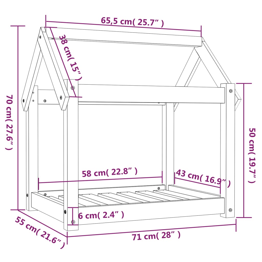 vidaXL Posteľ pre psa čierna 71x55x70 cm borovicový masív