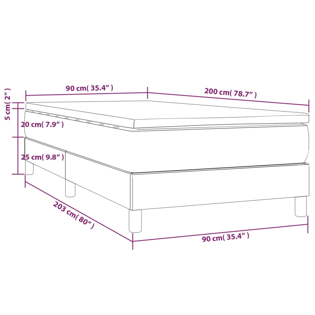 vidaXL Posteľný rám boxsping s matracom bledosivý 90x200 cm látka