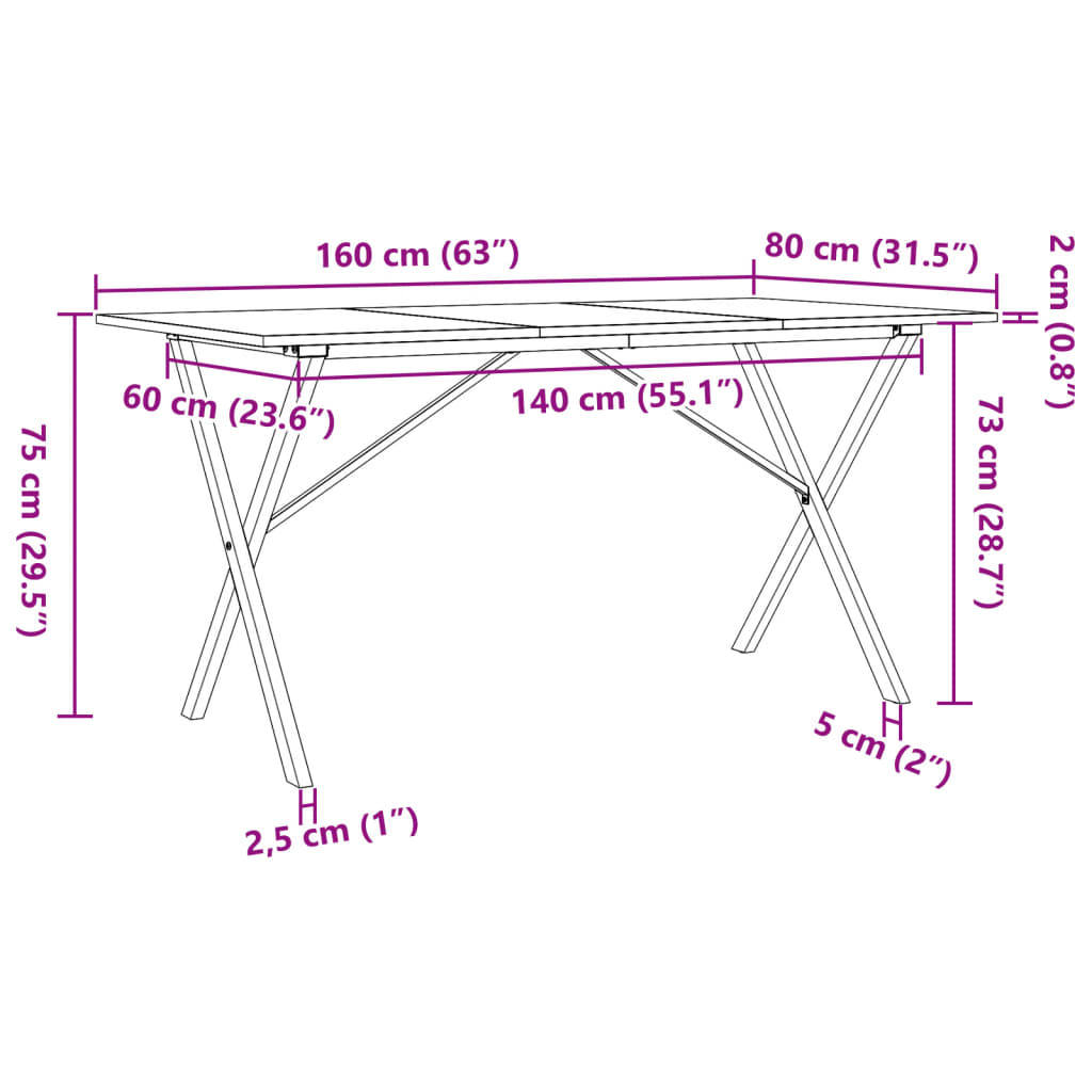 vidaXL Jedálenský stolík v tvare X 160x80x75 cm borovica a liatina