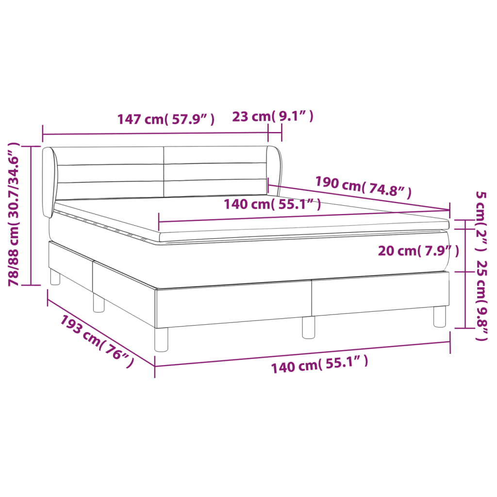 vidaXL Posteľný rám boxsping s matracom tmavomodrý 140x190 cm zamat