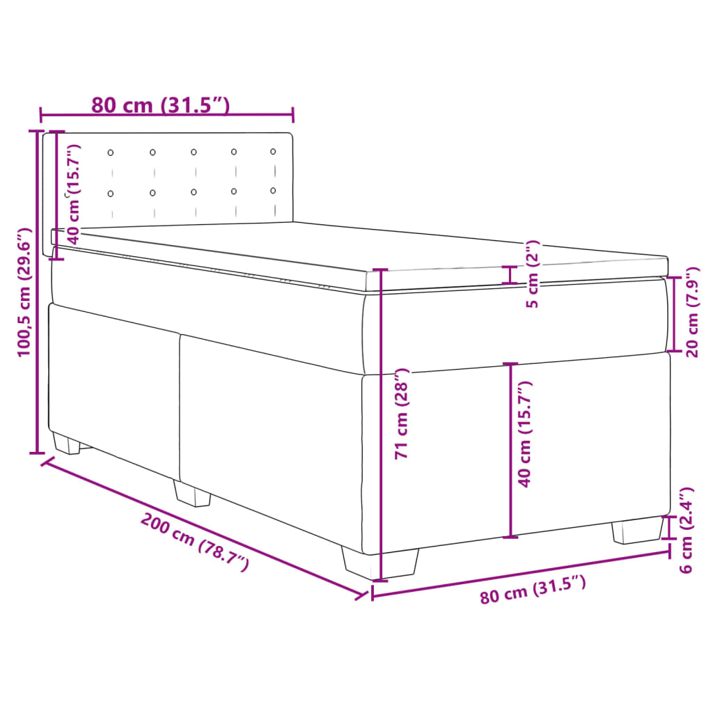 vidaXL Posteľný rám boxsping s matracom hnedý 80x200 cm látka