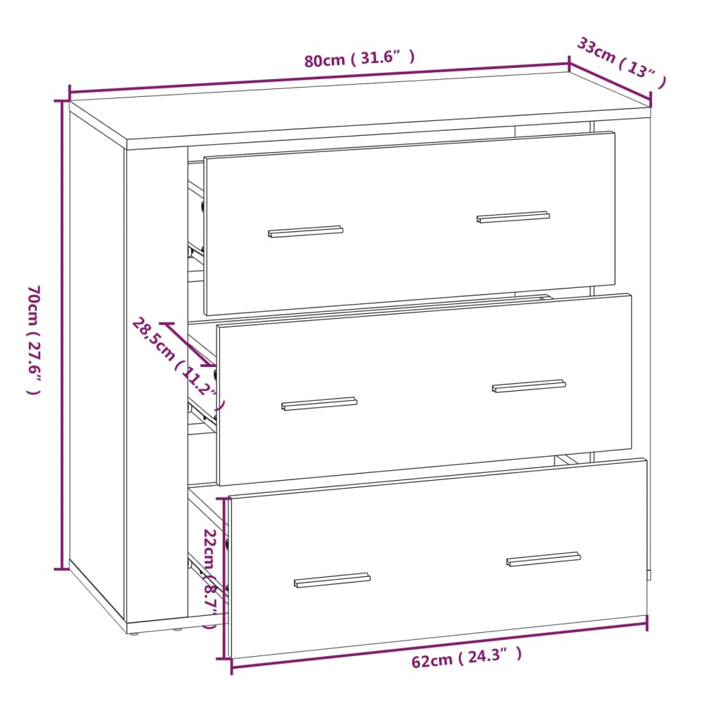 vidaXL Komoda sivý dub sonoma 80x33x70 cm spracované drevo