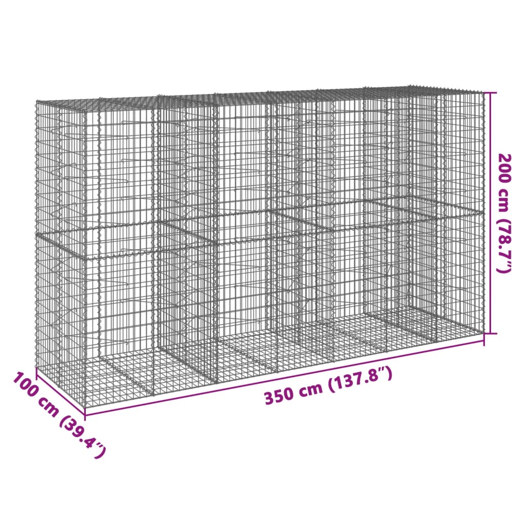 vidaXL Gabiónový kôš s krytom 350x100x200 cm pozinkované železo