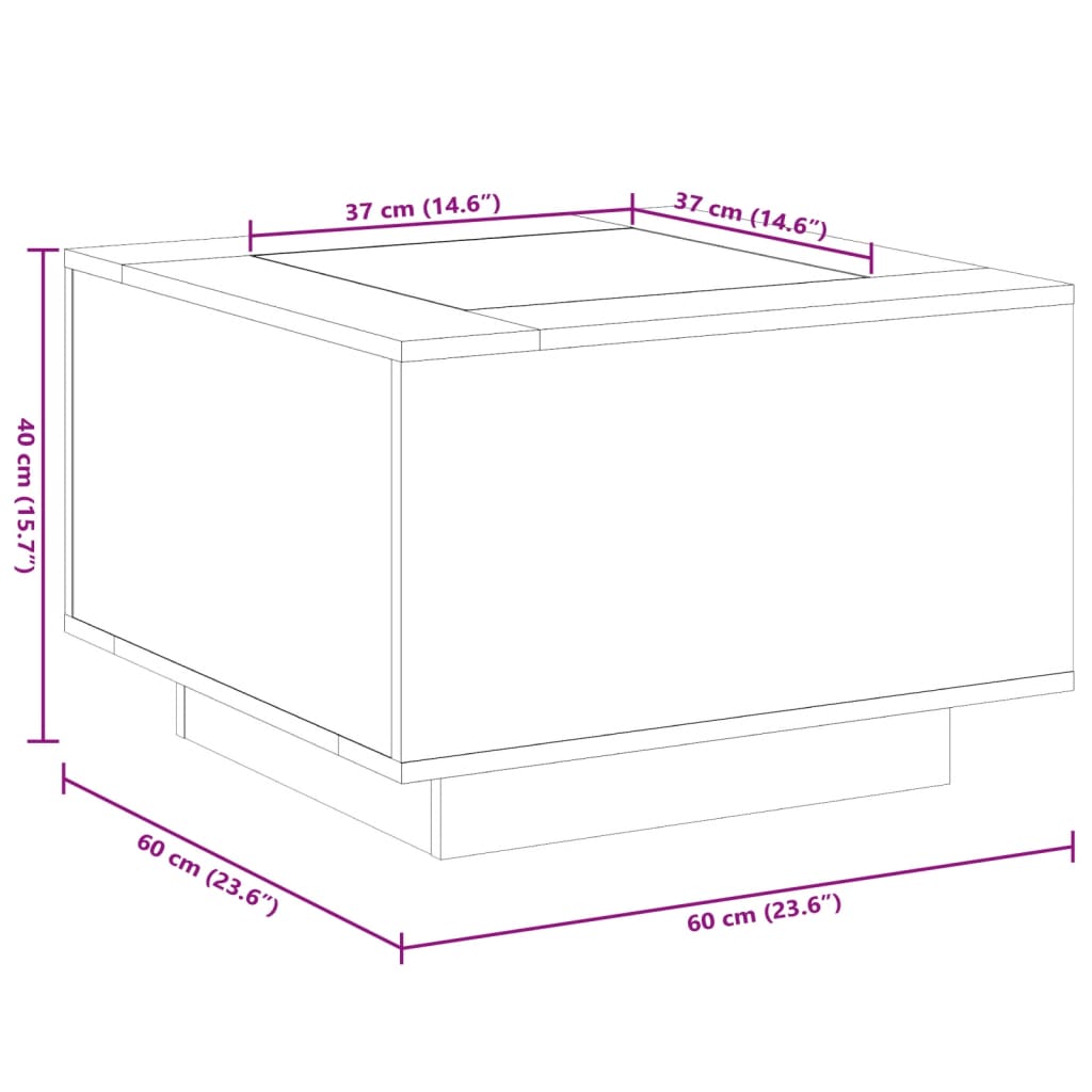 vidaXL Konferenčný stolík+LED, betónový 60x60x40 cm, kompozitné drevo