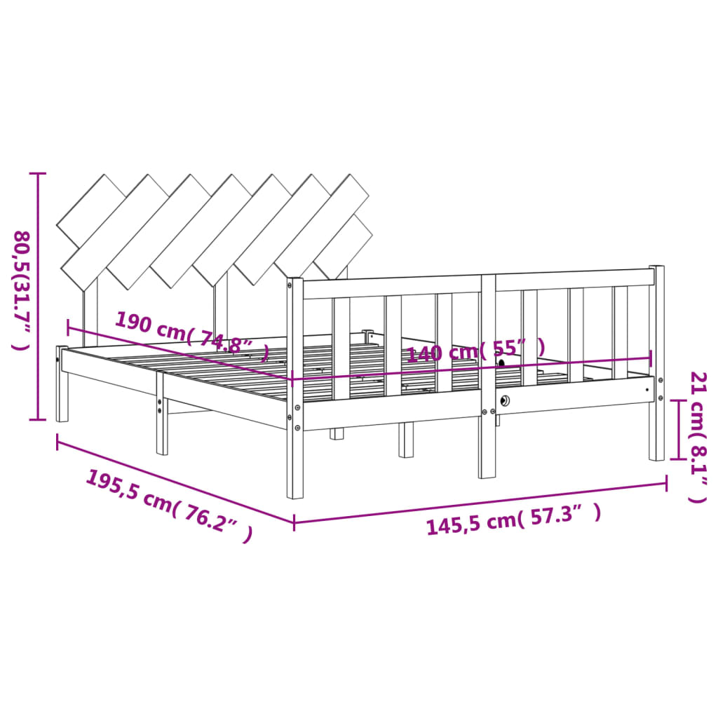 vidaXL Rám postele s čelom biely 140x190 cm masívne drevo