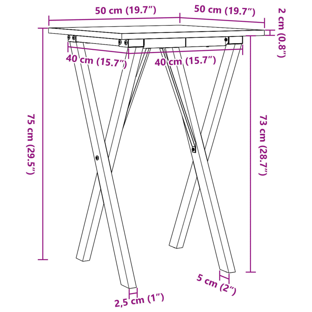 vidaXL Jedálenský stolík v tvare X 50x50x75 cm borovica a liatina