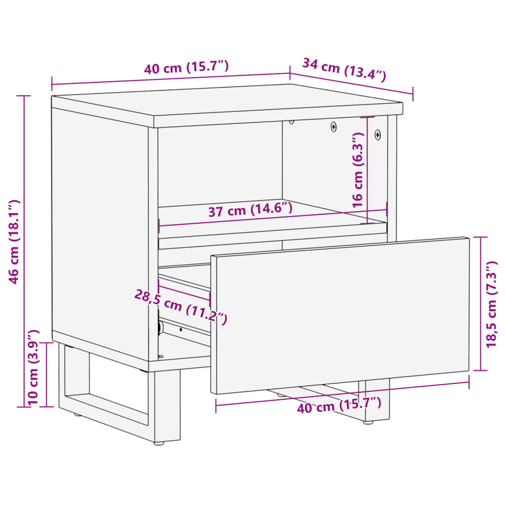 vidaXL Nočný stolík 40x34x46 cm masívne bielené mangovníkové drevo