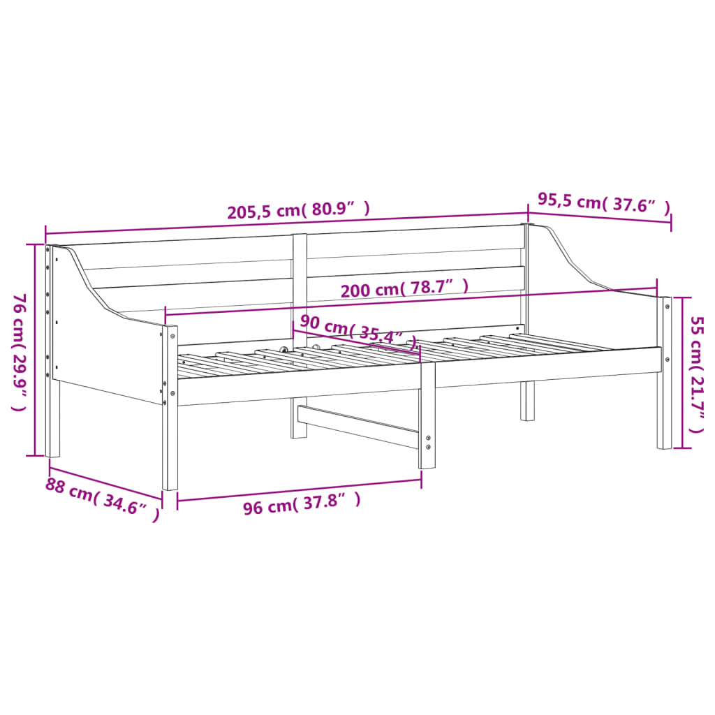 vidaXL Denná posteľ s matracom biela 90x200 cm masívna borovica