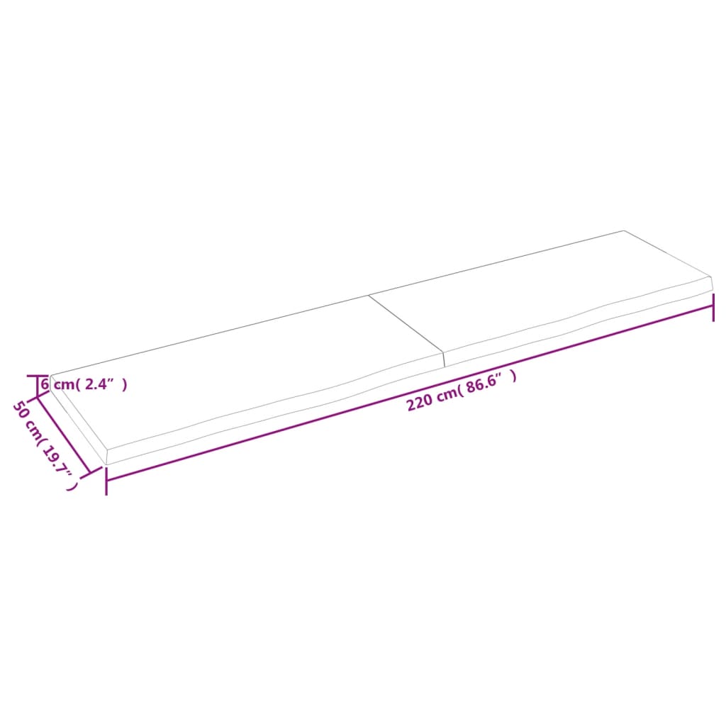 vidaXL Nástenná polica tmavohnedá 220x50x(2-6)cm ošetrený dubový masív