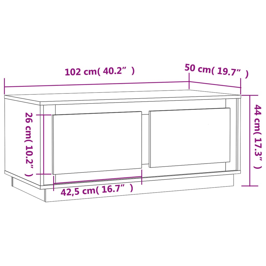 vidaXL Konferenčný stolík lesklý biely 102x50x44 cm spracované drevo