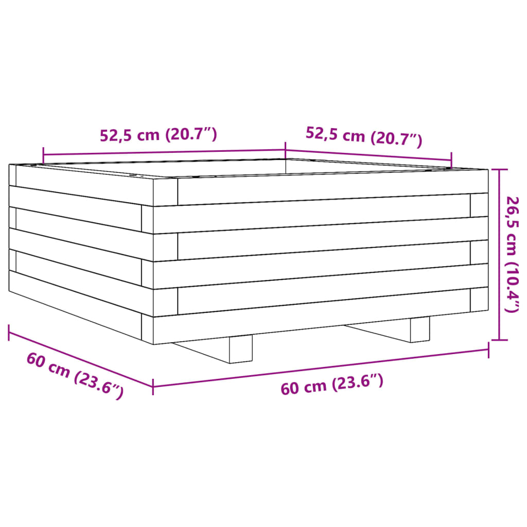 vidaXL Záhradný kvetináč biely 60x60x26,5 cm masívna borovica