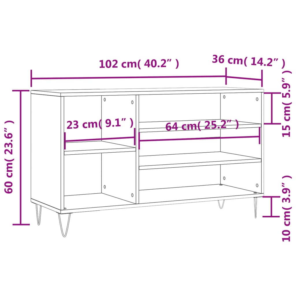 vidaXL Botník dymový dub 102x36x60 cm spracované drevo