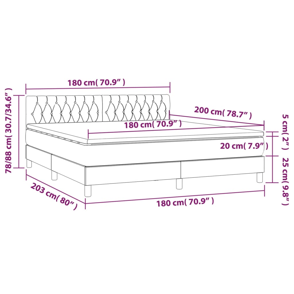 vidaXL Posteľný rám boxsping s matracom bledosivý 180x200 cm zamat