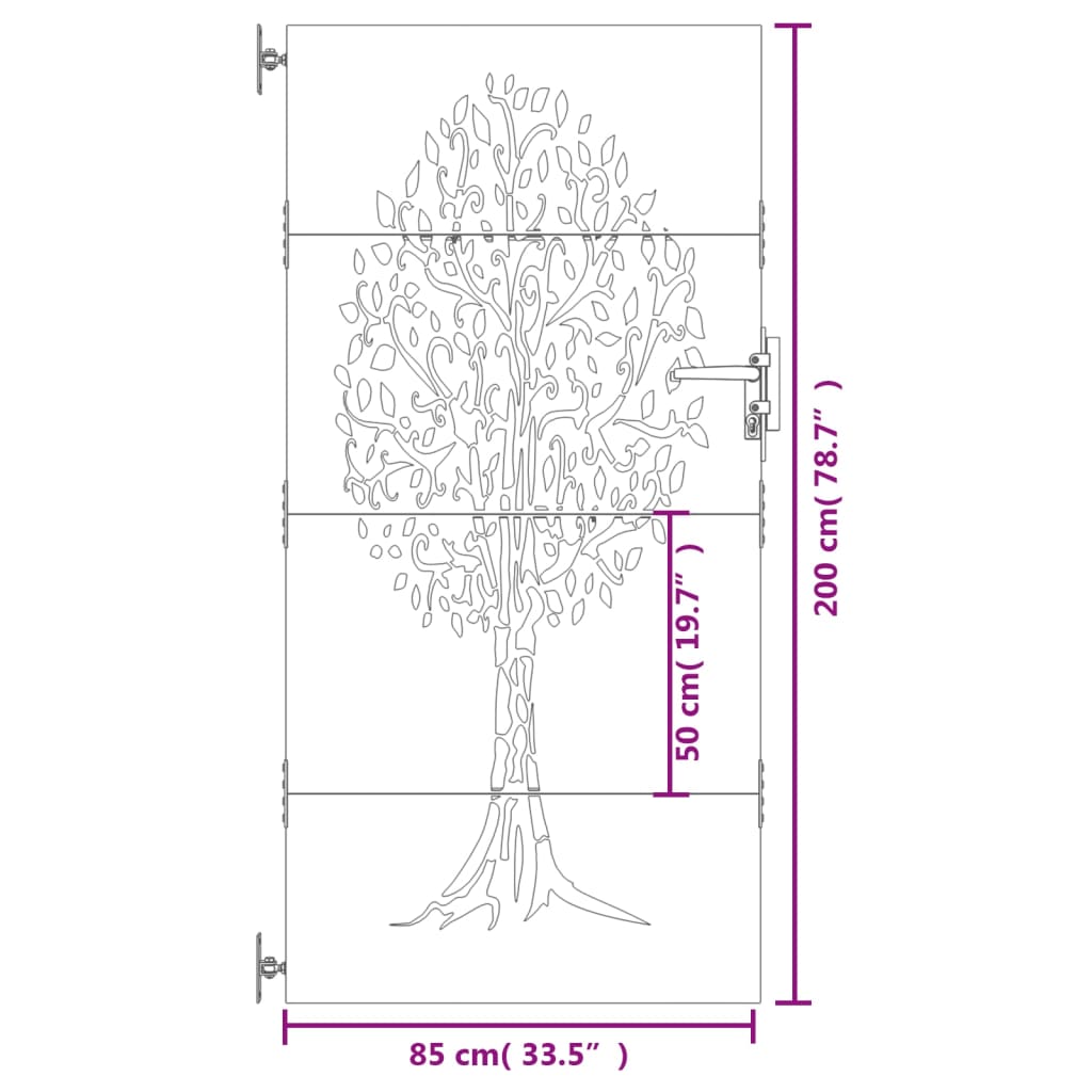 vidaXL Záhradná brána 85x200 cm kortenová oceľ dizajn stromu