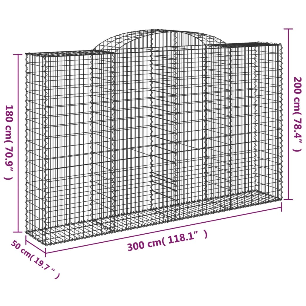 vidaXL Oblúkové gabiónové koše 13 ks 300x50x180/200cm pozink. železo