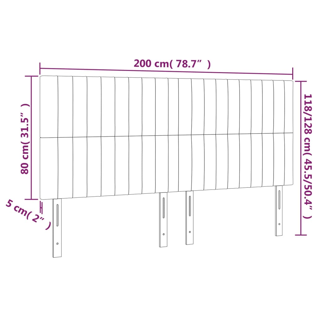 vidaXL Čelá postele 4 ks bledosivé 100x5x78/88 cm zamat