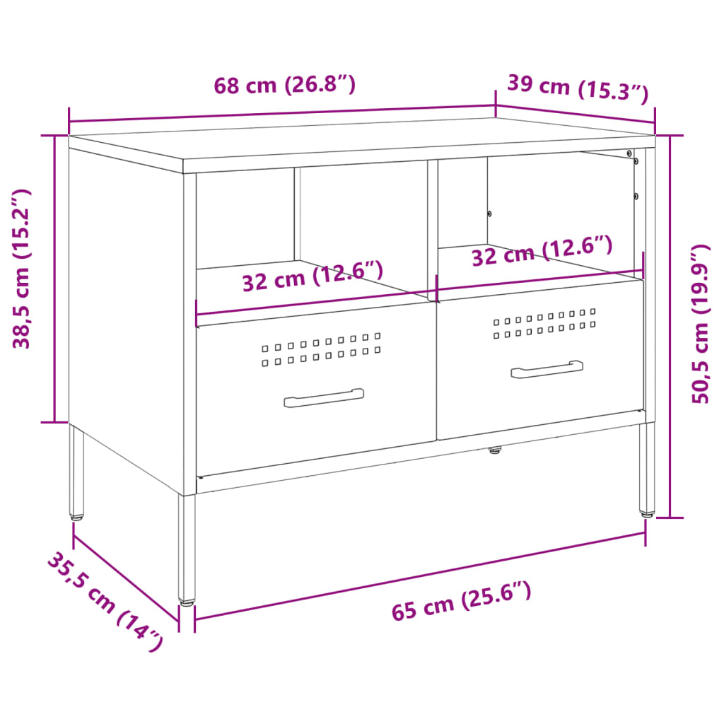 vidaXL TV skrinka horčicovožltá 68x39x50,5cm oceľ valcovaná za studena