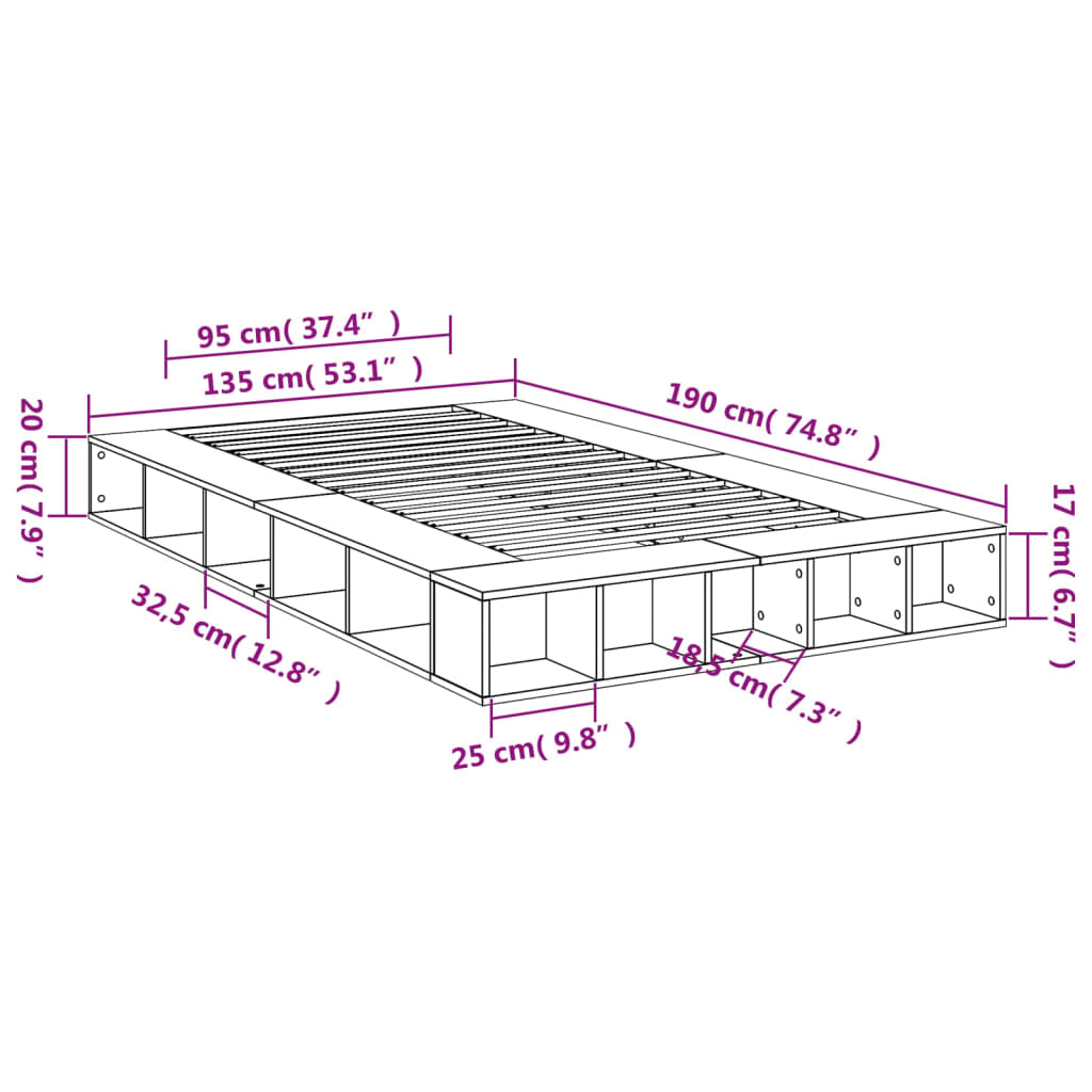 vidaXL Posteľný rám dymový dub 135x190 cm kompozitné drevo