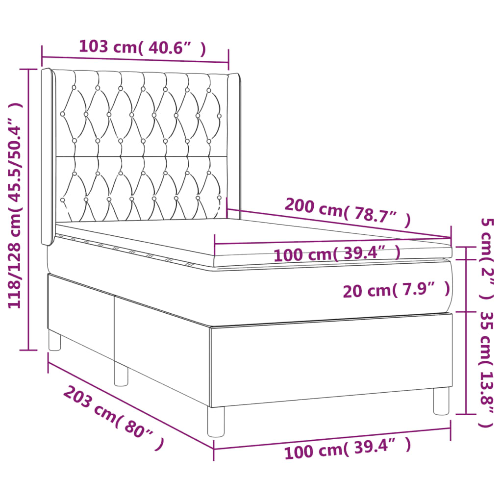 vidaXL Posteľný rám boxsping s matracom bledosivý 100x200 cm zamat