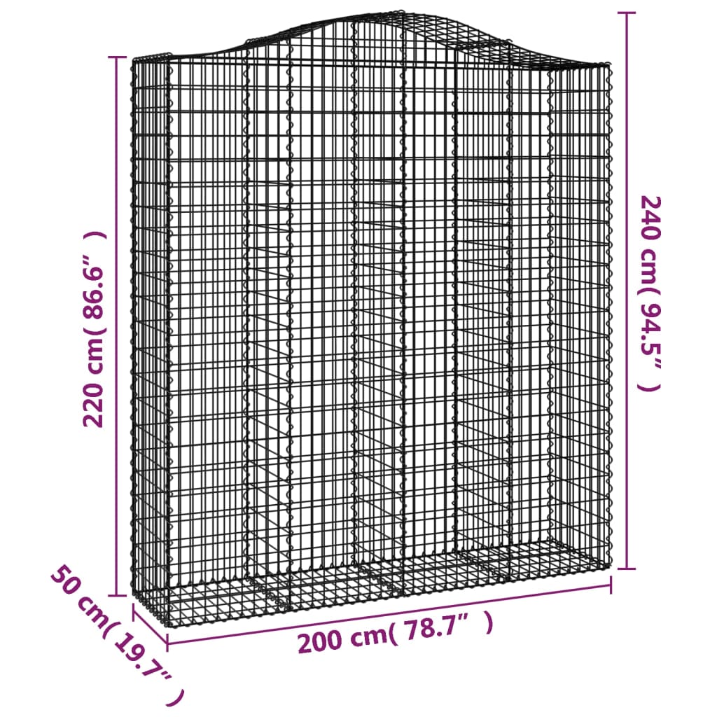 vidaXL Oblúkový gabionový kôš 7 ks 200x50x220/240cm pozinkované železo