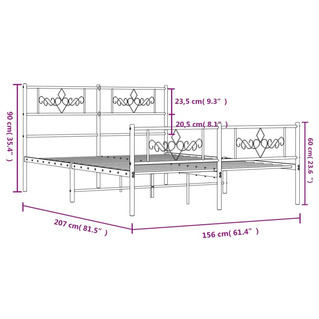 vidaXL Kovový rám postele s čelom a podnožkou biely 150x200 cm