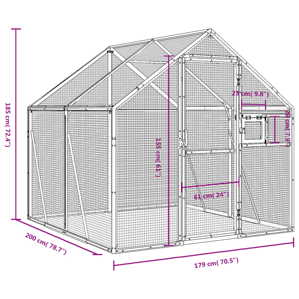 vidaXL Voliéra strieborná 1,79x2x1,85 m hliník