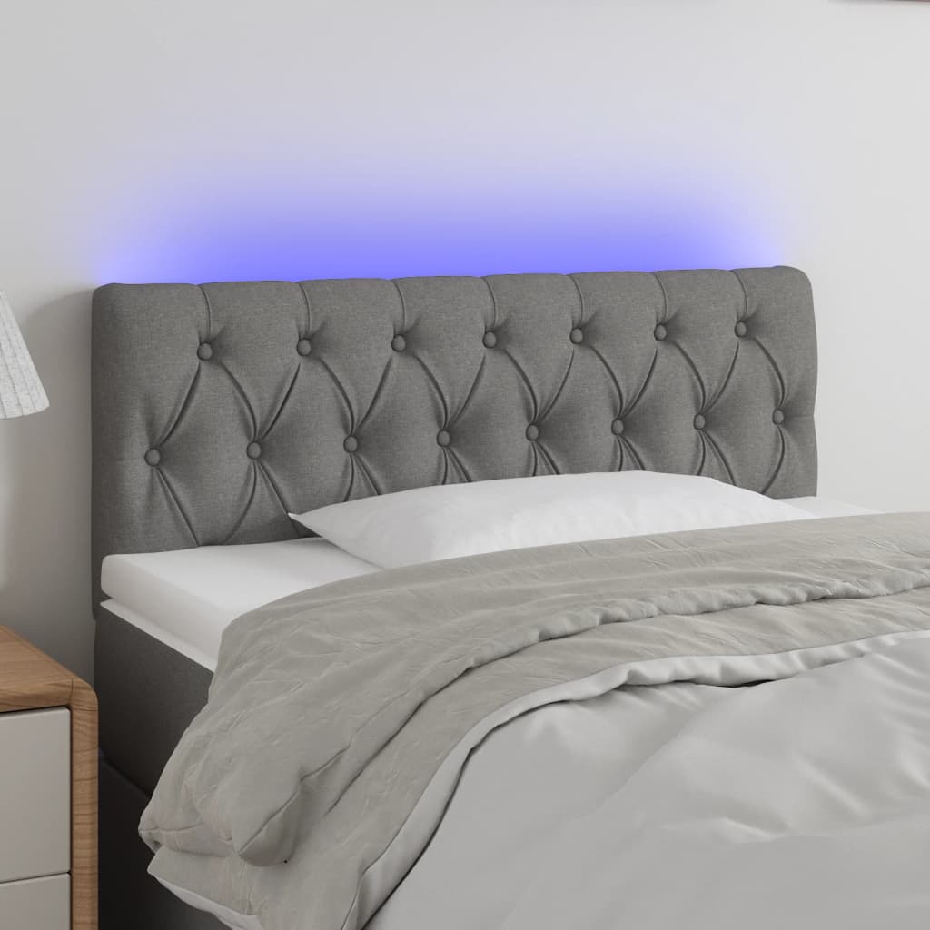 vidaXL Čelo postele s LED tmavosivé 100x7x78/88 cm látka