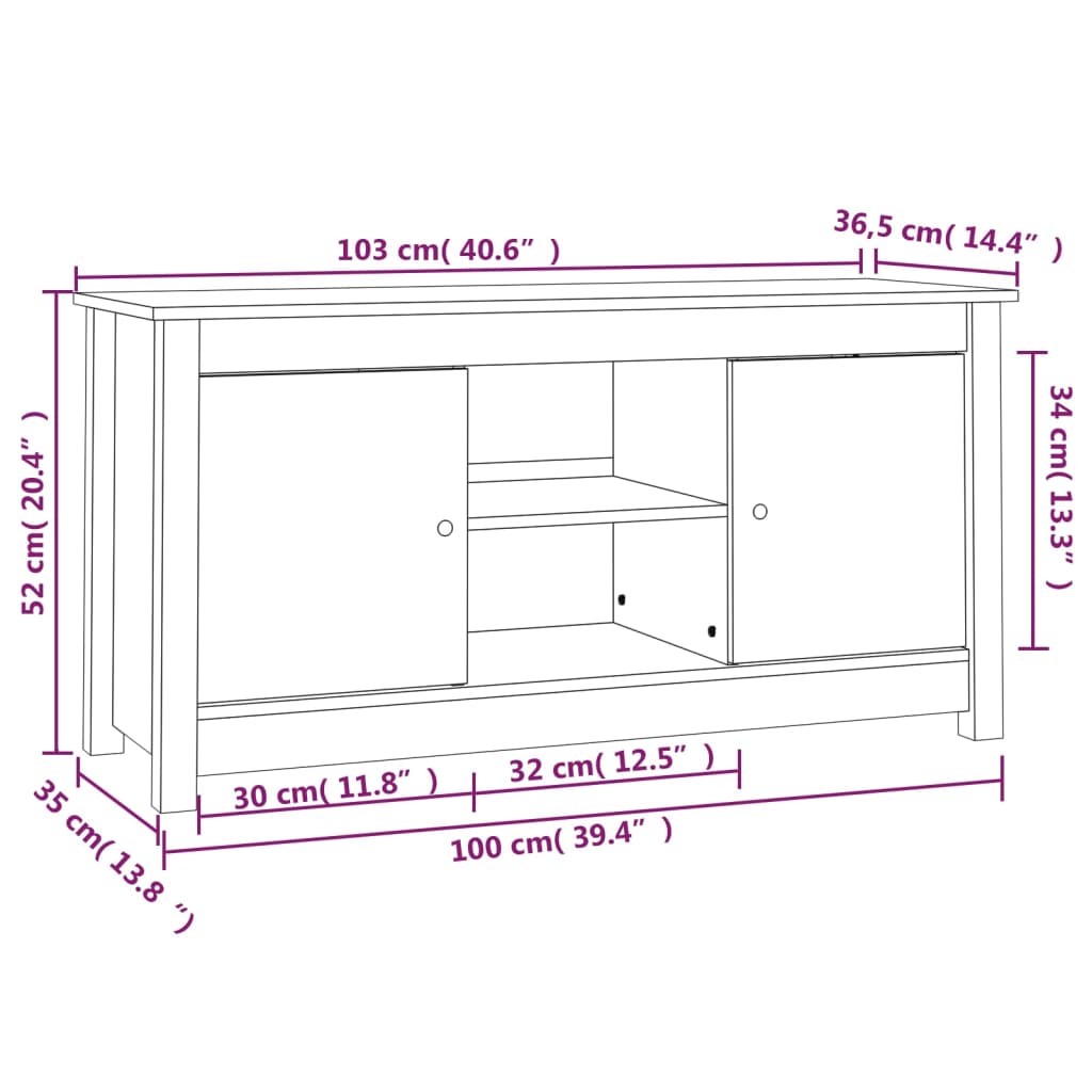 vidaXL TV skrinka medovo-hnedá 103x36,5x52 cm masívna borovica