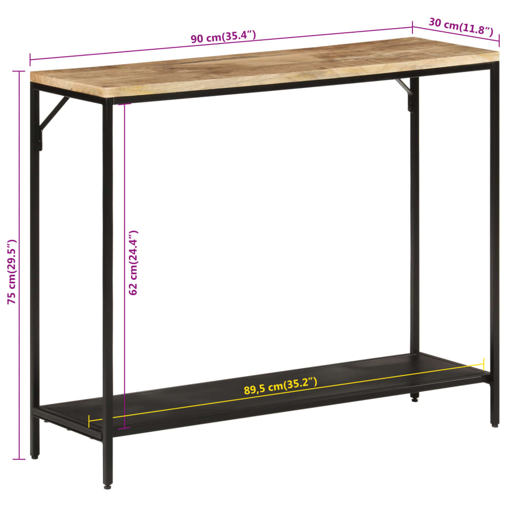 vidaXL Konzolový stolík 90x30x75 cm surové mangovníkové drevo a železo