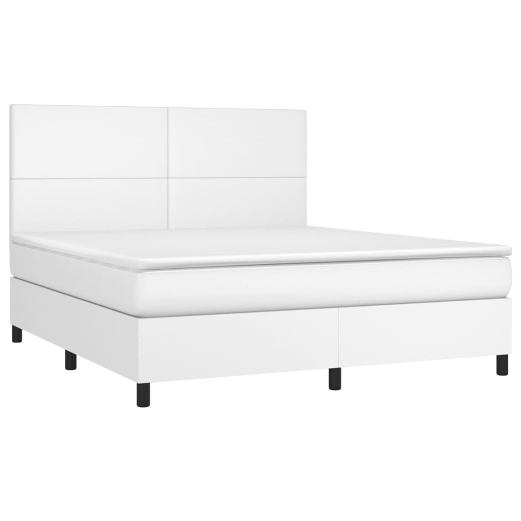 vidaXL Boxspring posteľ s matracom a LED biela 160x200 cm umelá koža