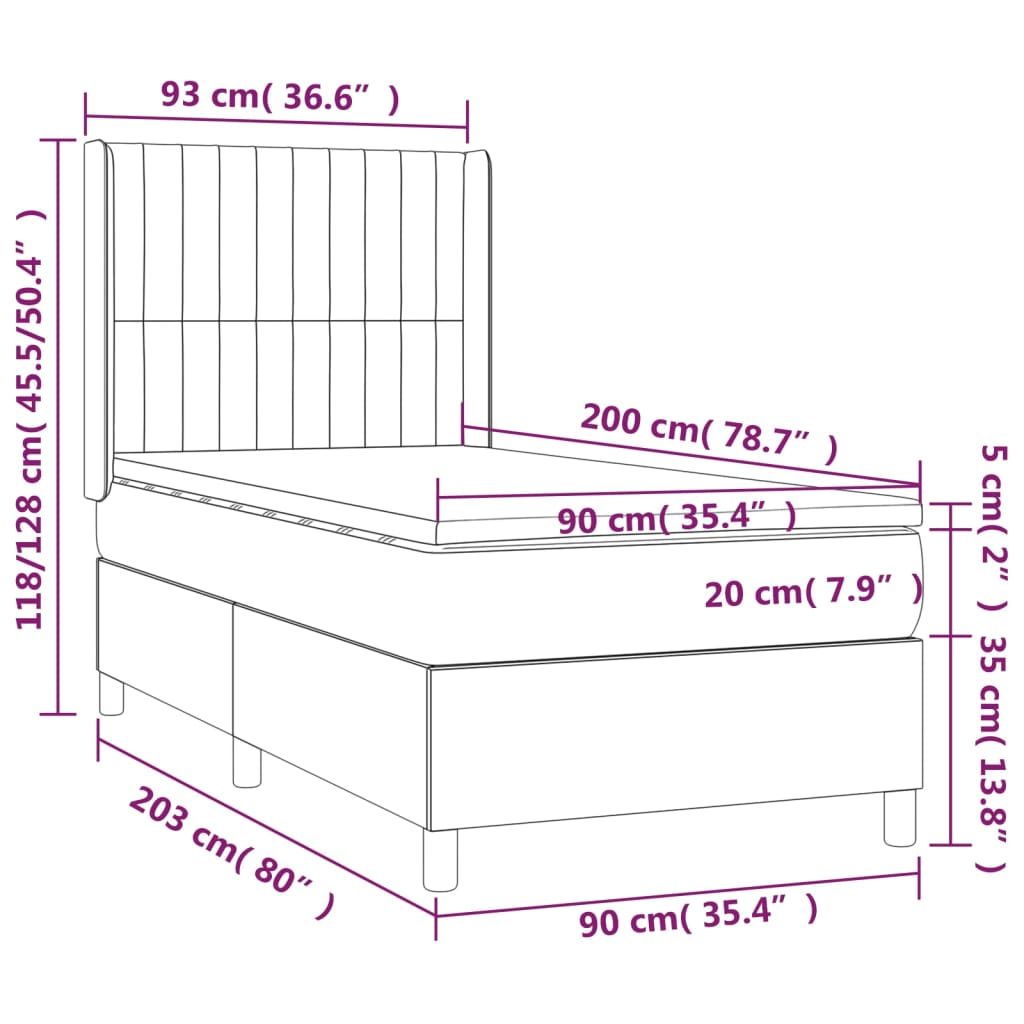 vidaXL Posteľný rám boxsping s matracom bledosivý 90x200 cm látka