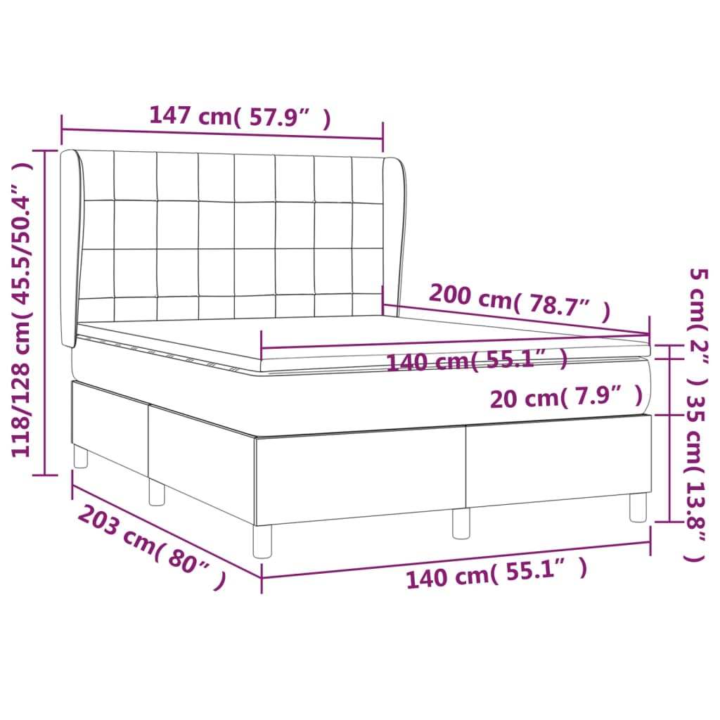 vidaXL Posteľný rám boxsping s matracom tmavozelený 140x200 cm zamat