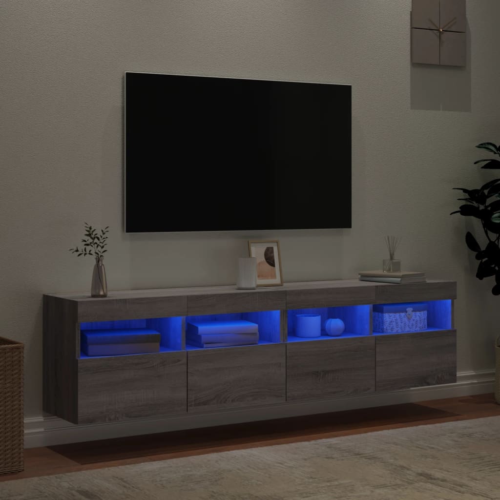 vidaXL TV nástenné skrinky s LED svetlami 2 ks sivé sonoma 80x30x40 cm